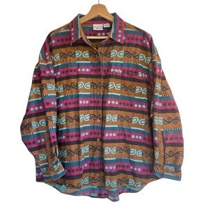 Vintage Backroad Blues Striped Embroidered Southwestern Style Button Down Shirt